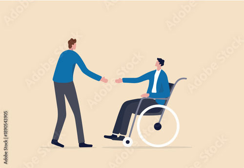 Diversity and inclusive in workplace, job and career opportunity for disability people concept, HR officer offering job for new disabled candidate on the wheelchair to be permanent employee.