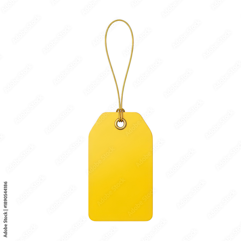 Fototapeta premium Bright yellow tag with string isolated on transparent background