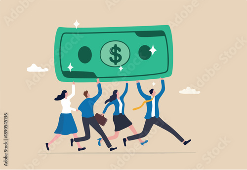 People carry money dollar banknote metaphor of capital, salary or income, wages to pay and purchase value, banking and investment, tax, economic and inflation concept. 