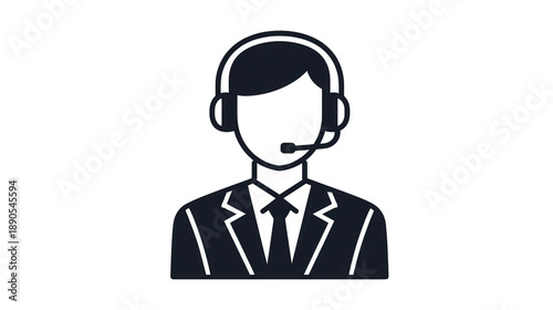 Customer service representative icon headset suit male avatar support communication professional vector illustration