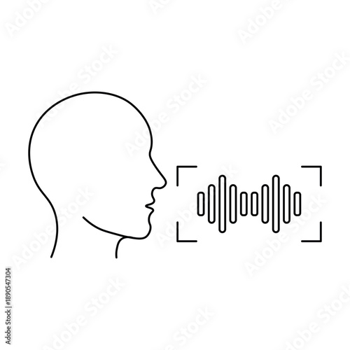 Voice Recognition and Artificial Intelligence Concept Icon. Human Profile with Digital Sound Wave. Ediable stroke.
