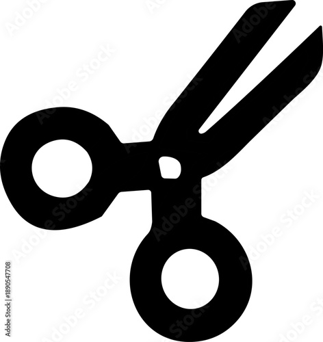 Scissors icon in open position with sharp blades for cutting, editing, crafting, and digital interface design themes