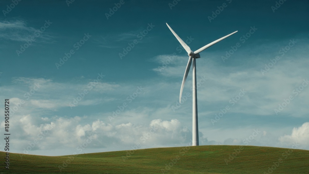 Fototapeta premium Wind turbine on green field, clean energy