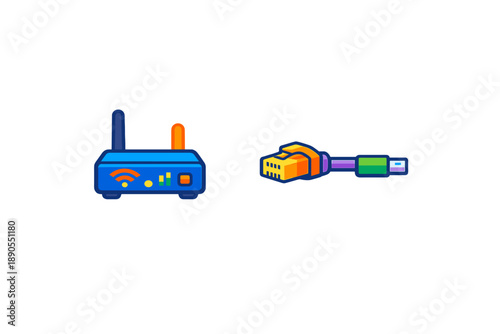 Wireless router and network cable shown in a simple design to reflect modern internet connectivity in a digital world