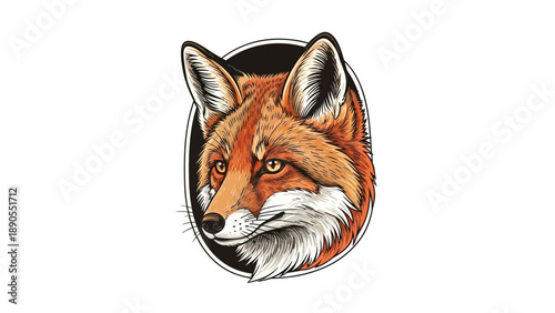 Hand-Drawn Fox Head Vector Icon in Circular Badge Style with Earthy Palette. transparent.