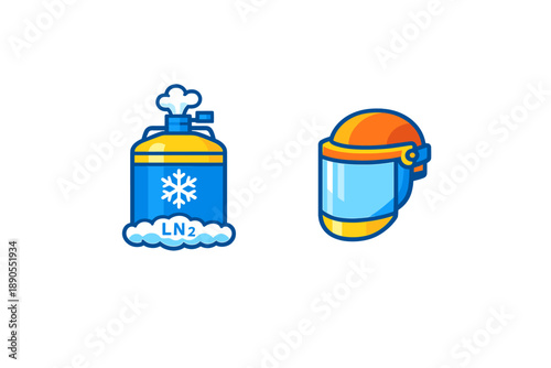 Safety equipment and liquid nitrogen in a laboratory setting during a science experiment in the afternoon