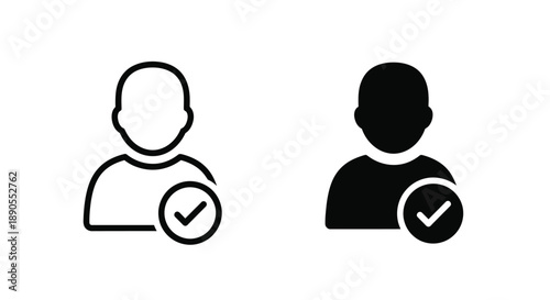 Two user icons with checkmarks one outlined and one filled silhouette