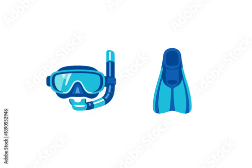 Snorkeling gear on display with mask, snorkel, and fins ready for underwater exploration in sunny location
