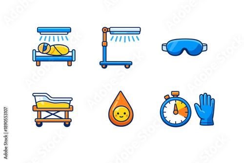 Medical equipment and procedures used in patient care during therapy sessions at a clinic or hospital