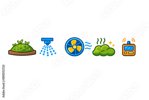 Ideas for indoor garden care with tools for watering and controlling air flow and moisture levels