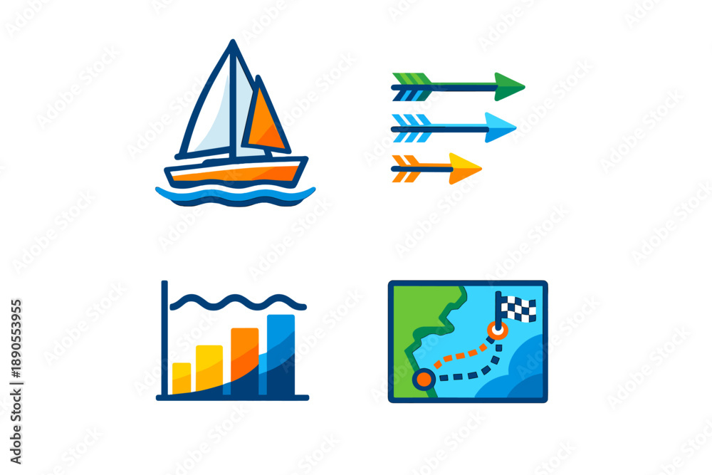 Obraz premium Sailing activity with arrows indicating direction and a chart showing progress on a map by the coast