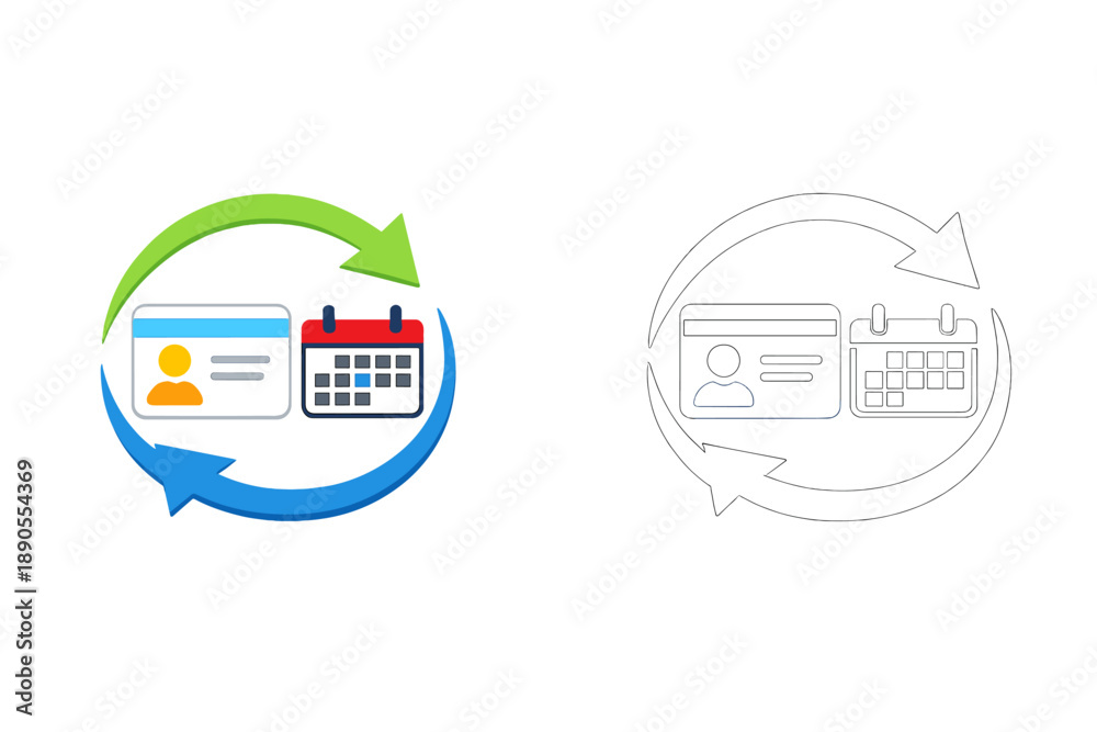 Fototapeta premium Graphic shows a cycle between identification card and calendar, symbolizing time management and task scheduling