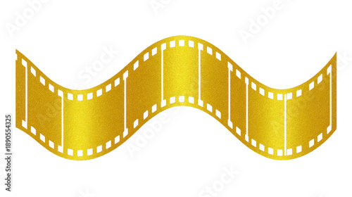 Golden film strip, wavy shape, isolated on transparent background, symbolizing cinema, creativity, and entertainment, perfect for movie or video production concepts