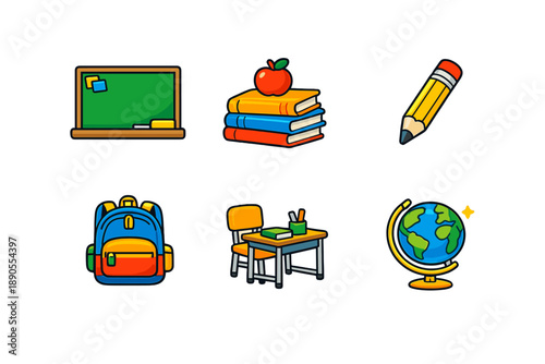 School supplies are ready for a new learning year and students are excited to begin their classes in a bright classroom setting