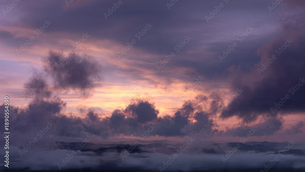 Obraz premium Dramatic clouds over mountains at dusk
