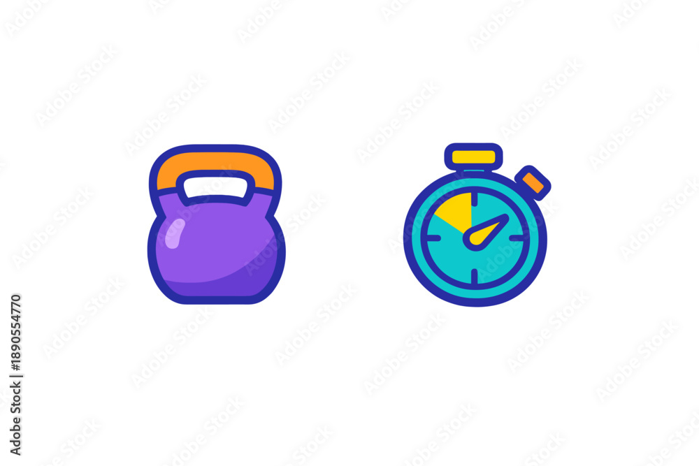 Fototapeta premium Kettlebell and stopwatch on a white background for fitness training and workout plans