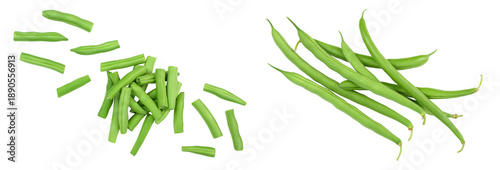 Schilderij op canvas Green beans isolated on a white background , Top view with copy space for your text