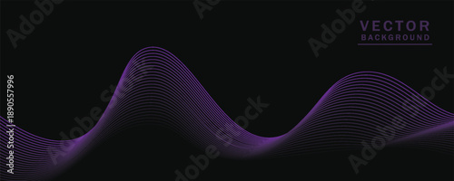 Smooth wavy lines, bright purple, small wave elements, black background, designed with soft yet elegant textured materials.