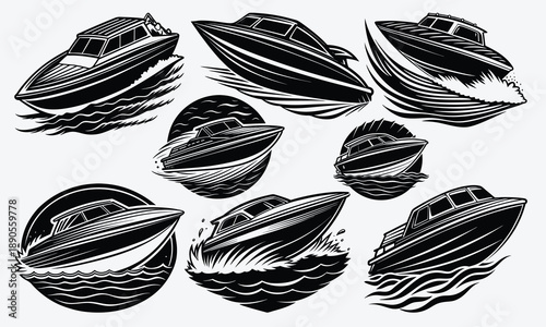 Speedboat line art White background illustration Generative Ai 