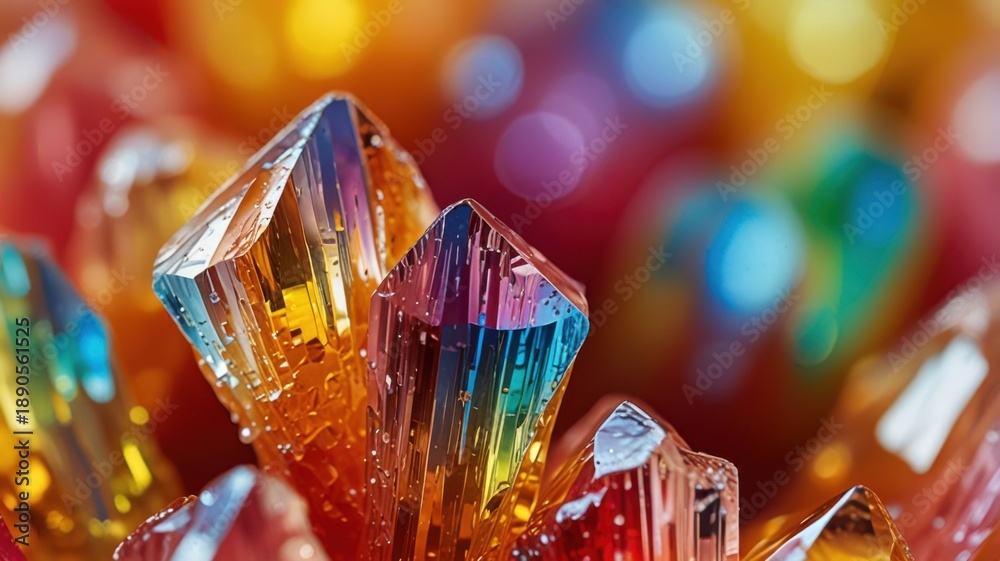 Naklejka premium Extreme Close Up Macro Vitamin C Crystals With Prismatic Rainbow Reflections
