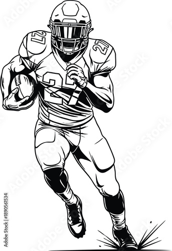 American football player running with ball in hand, dynamic action illustration