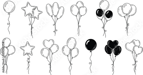 A diverse collection of hand-drawn balloons, perfect for adding a touch of festive joy and celebration to any design