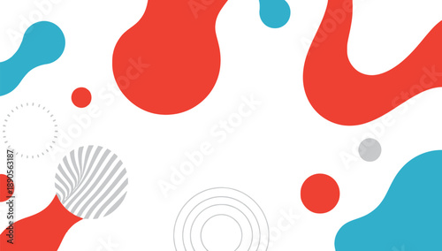 Abstract background with organic fluid shapes in red and blue, minimalist design with dots and circles