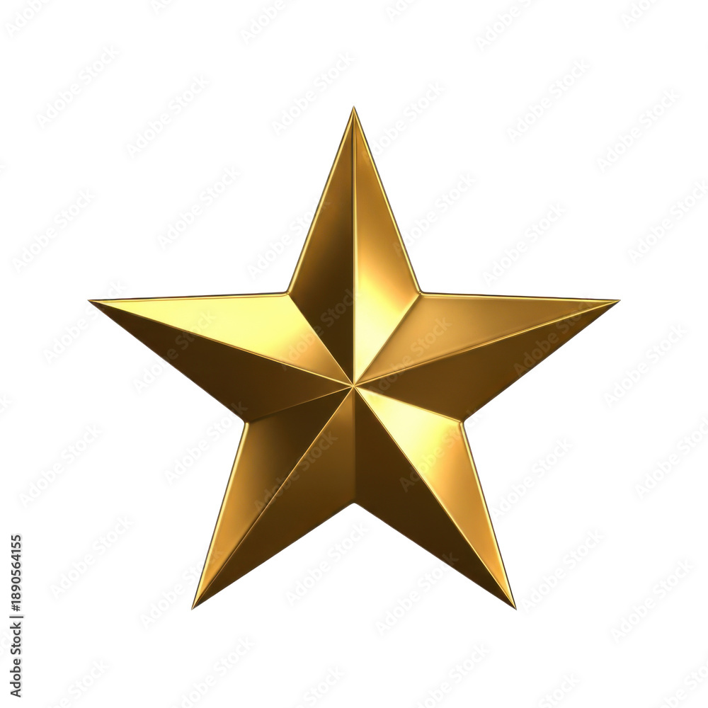 Obraz premium Golden 3D star award icon shiny metallic isolated on transparent background