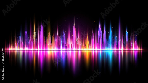 Wallpaper Mural Vibrant City Skyline with Colorful Lights and Reflections at Night Torontodigital.ca