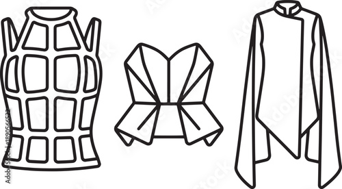 Geometric structure clothing icons showing avant garde fashion design and apparel concept