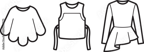 Scalloped hem sweater and layered bib vest set with asymmetric ruffled skirt dress sketch