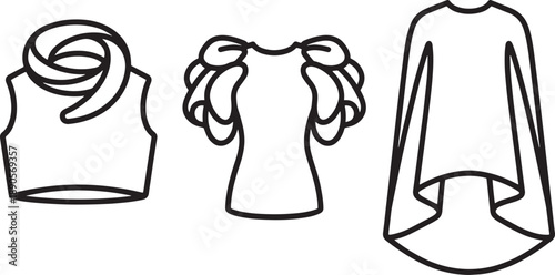 Abstract fashion silhouettes with loop neck crop top and petal sleeve blouse illustration