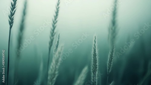 Wallpaper Mural Green grass stalks gently swaying, standing tall against a soft, mystical background of diffused light and deep fog, evoking themes of tranquility, growth, and natural serenity Torontodigital.ca