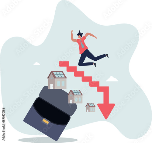 Housing price falling down, real estate and property crash, value drop or decline, home loan or mortgage risk concept.life and employment of people.
