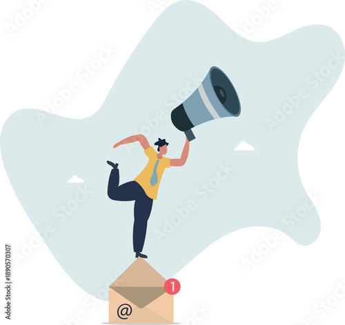 Mail concept and attention grabbing.Businessman with loudspeaker.