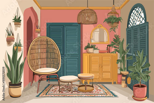 Charming Indoor Living Space with Cozy Decor and Greenery