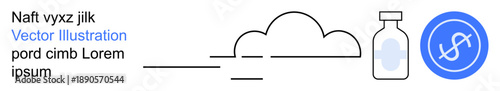 Healthcare costs, financial planning, medicine affordability, cloud storage, economic analysis, medical technology. A cloud, a medicine bottle and a dollar sign icon. Healthcare costs and financial