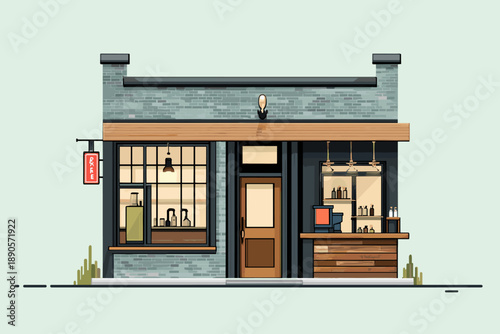 Charming Urban Coffee Shop Front with Modern Design Elements