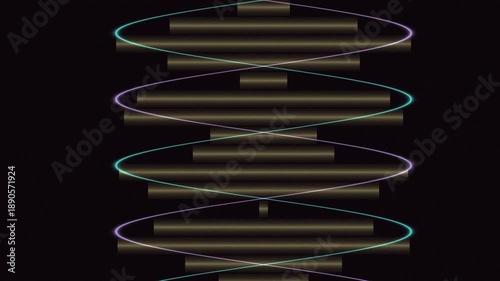 Abstract geometric shapes with glowing lines and dark background.