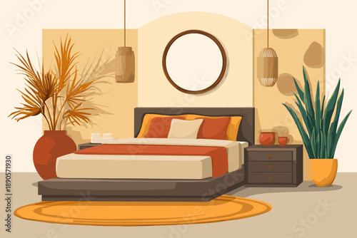 Modern Cozy Bedroom with Earthy Tones and Natural Decor