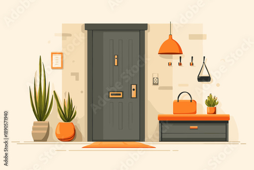 Stylish Entrance Hallway with Modern Decor and Plants