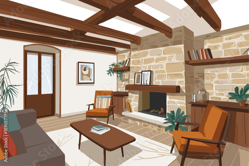 Cozy and Modern Living Room Interior with Rustic Elements