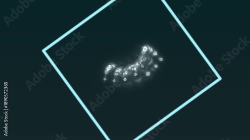 Abstract Glowing Particles Inside a Square Frame on a Dark Background.