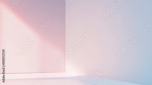 Wallpaper Mural Abstract interior scene showcasing a minimalist space with a seamless gradient of soft pink and blue hues, creating dynamic geometric light and shadow patterns on the walls and floor Torontodigital.ca