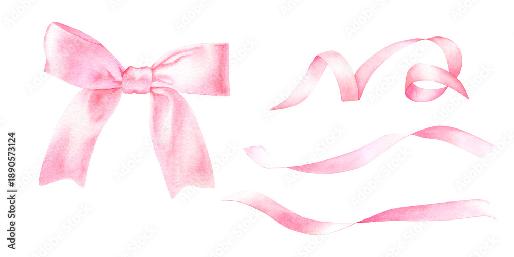 custom made wallpaper toronto digitalA set of pink satin ribbons and a bow. Hand-drawn watercolor illustration isolated on a white background. Perfect for designs, invitations, and greeting cards.