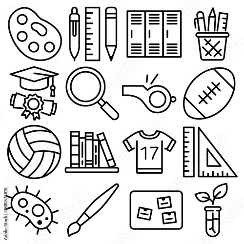 School Essentials Icon Set Outline Style (Part 5)