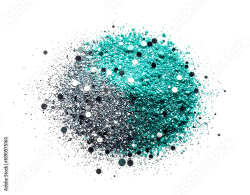 Teal And Silver Glitter Mix With Round Sequins On Black Background graphic design