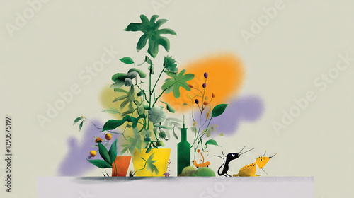 Playful Rodents Exploring Tropical Plants