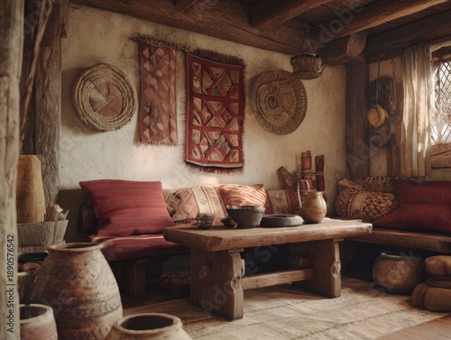 Rustic Interior with Pottery and Textiles for Warm and Cozy Home Decor