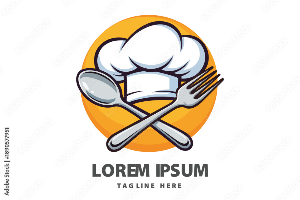 Fototapeta premium Chef Hat Spoon and Fork Kitchen Restaurant Cooking Vector logo template